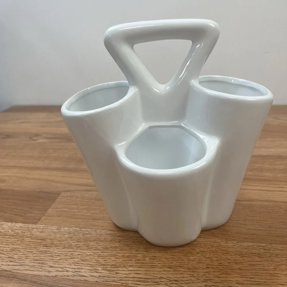 White Ceramic 4 Section Paintbrush Caddy Utensils Silverware Makeup Brush Holder